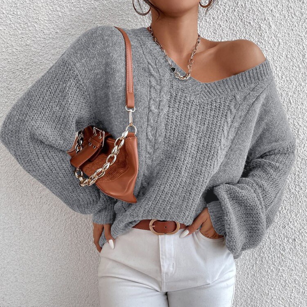 🌪 GREY CABLE KNIT V NECK LOOSE SWEATER! - Picture 5 of 12